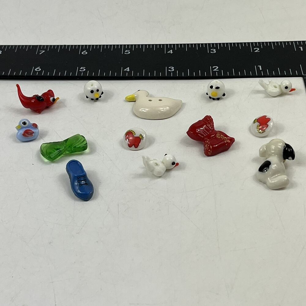 Vtg Lampwork Glass Beads Lot Animal Bird Dog Bows Snowman Jewelry Making Craft - Picture 2 of 10